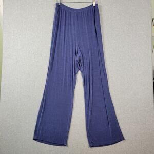 Citiknits Blue Slinky Travel Knit Elastic Waist Wide Leg Pants Women's Plus 1X